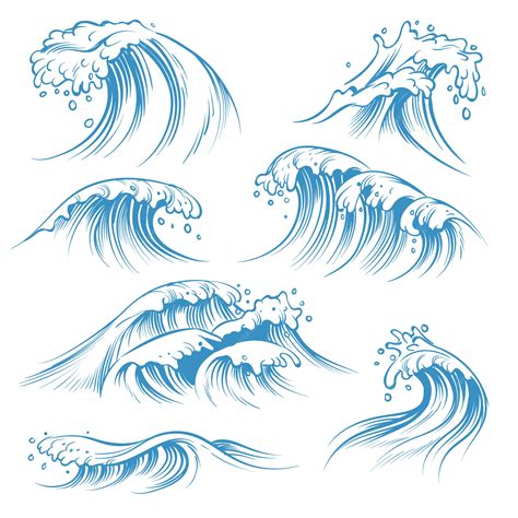 Premium Vector Hand Drawn Ocean Waves Sketch Sea Waves Tide Splash