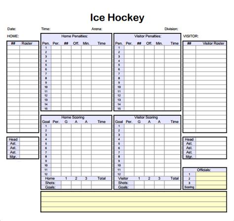 Keeping Track Of Your Hockey Teams Score With A Sample Score Sheet