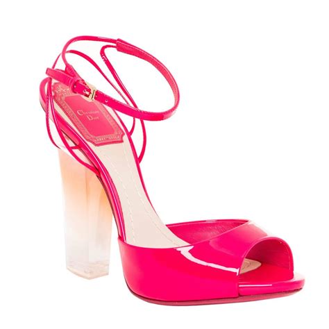 Christian Dior New Hot Pink Patent Leather Pvc Clear Block Heels
