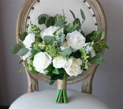 White And Greenery Bridal Bouquet Green Wedding Bouquet Peonies