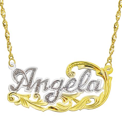 14k Two Tone Gold Personalized Name Plate Necklace Style