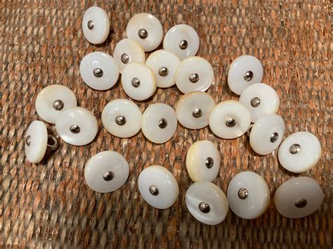 25 Pc Antique Mother Of Pearl Metal Shank Buttons 11 Mm Just Etsy