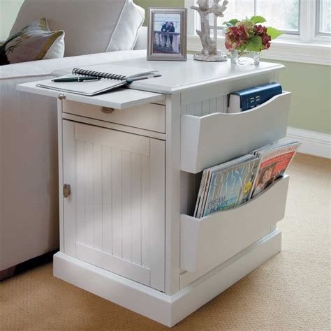 This Cottage Style Magazine End Table Has Storage Drawers Side Racks