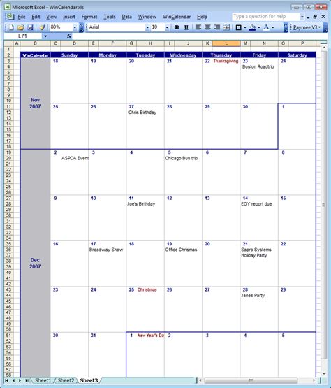 Microsoft Excel Calendar Templates