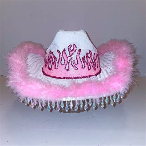 Pink Glitter Flame Cowboy Hat Fully Custom Cowgirl Hat Etsy Australia