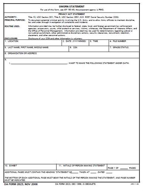 Fillable Army Sworn Statement Da Form 2823 Printable Forms Free Online