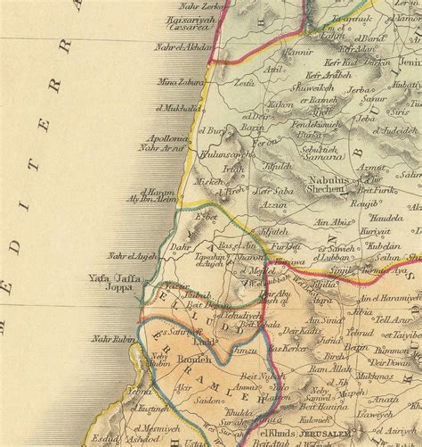 Old Map Of Palestine In 1851 Israel West Bank Gaza Nazareth Nabl