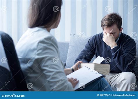 Female Counselor Helping Despressed Man Stock Image Image Of