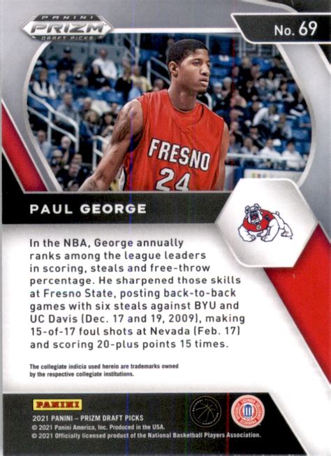 2021 22 Panini Prizm Draft Picks Paul George 69 On Kronozio