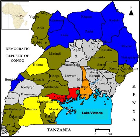 Uganda is a country with many rivers, main rivers are the white nile, victoria nile, and albert nile, all names for the different sections of the nile river. Map of Uganda showing the location of the districts with ...