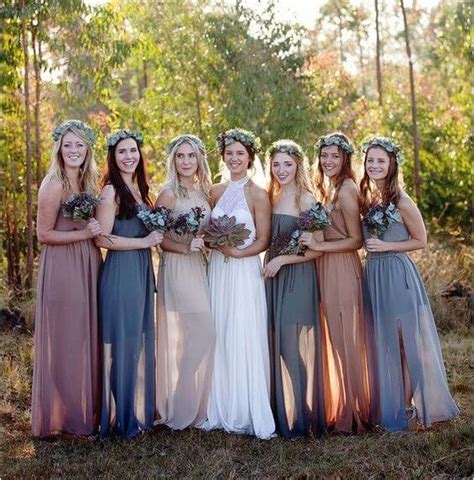 Dusty Rose And Dusty Blue Wedding Mismatched Bridesmaid Dresses In