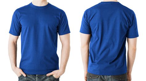Blank Blue Shirt Mock Up Template Front And Back View Isolated Wall