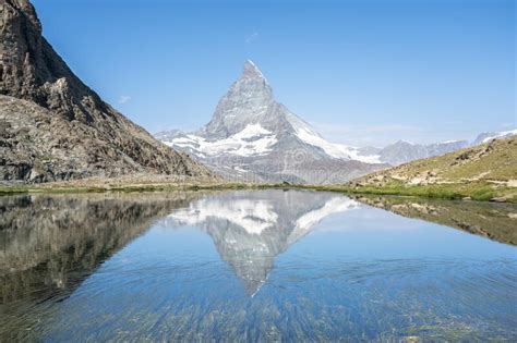 Matterhorn Reflection In Riffelsee Zermatt Switzerland Stock Image