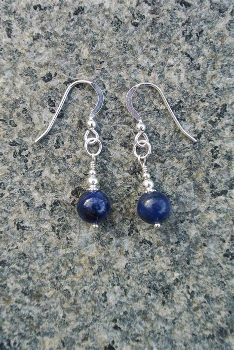 Sterling Silver Navy Blue Earrings Sodalite Royal Blue Drop Etsy Uk