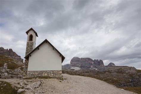 Mountain Chapel Near Tre Cime Di Lavaredo In Dolomites Alps Stock Photo