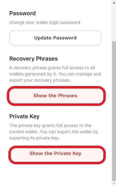 Find Secret Recovery Phrase And Private Key In Suiet Wallet