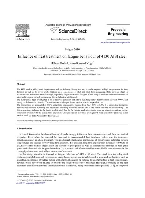 Pdf Influence Of Heat Treatment On Fatigue Behaviour Of 4130 Aisi Steel