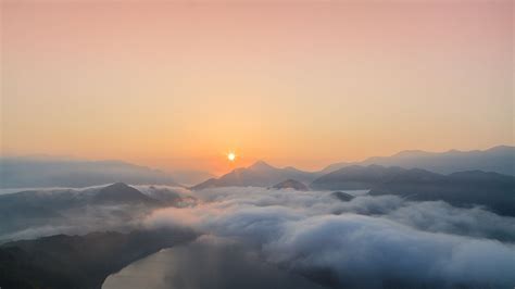 Landscape Nature Sunrise Mountain Clouds Lake Mist Aerial View