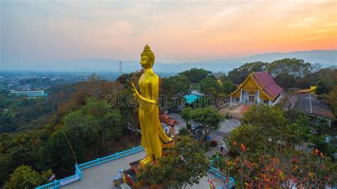Aerial Photography The Golden Big Buddha In Chiang Rai Stock Photo