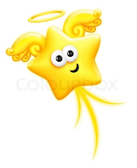 Whimsical Cute Cartoon Star With Angel Wings Stock Photo