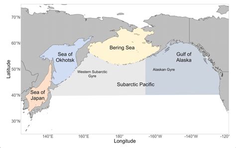 A Map Of The Regions In The North Pacific Ocean In The Subarctic