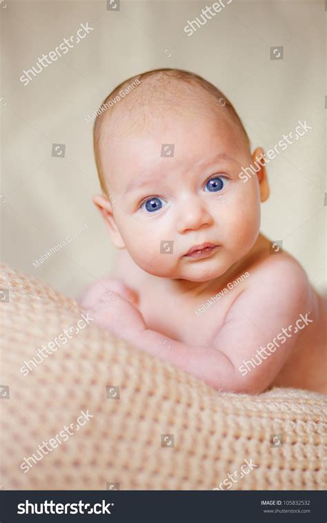 Cute Newborn Baby Boy With Blue Eyes Stock Photo 105832532