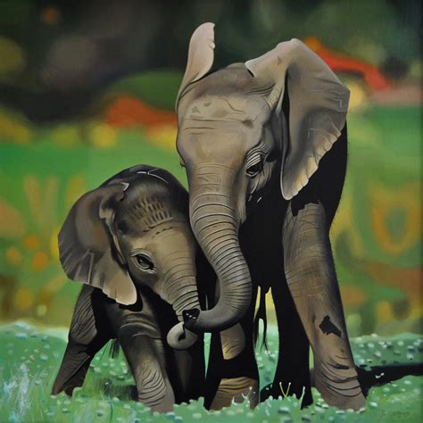 Elephants Painting Elephants Portrait Canvas Painting Etsy