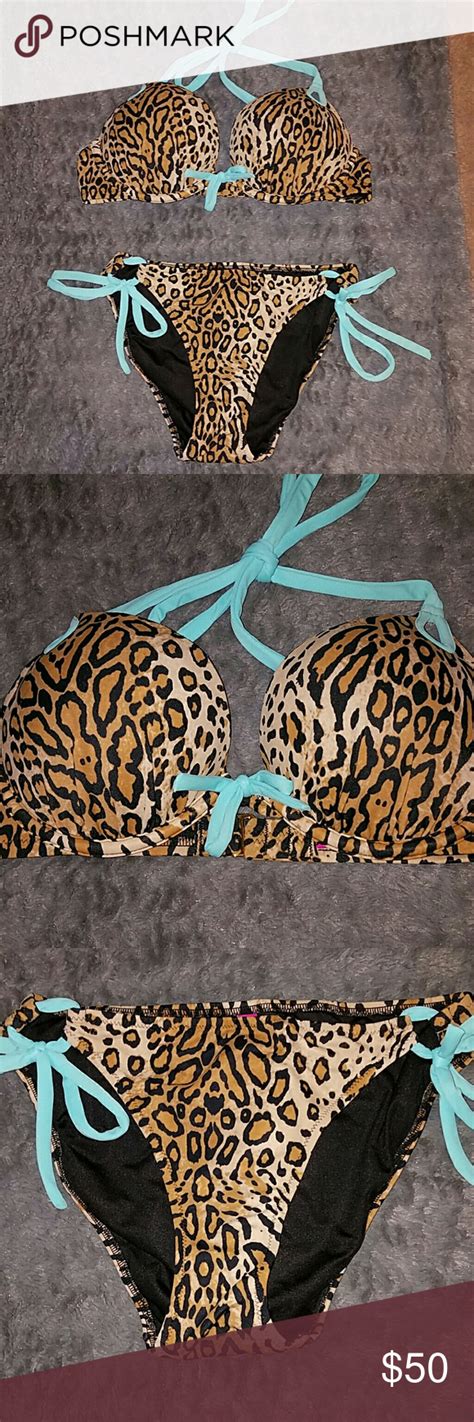 Vs Leopard Bikini Teal Leopard Print Black And Tan Bikini Push Up Top And Bottom Victoria