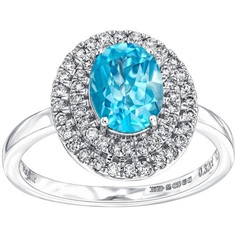 2 to 2.5 carats engagement rings : 2.02 Carat Oval Blue Topaz Diamond Halo 18 KT White Gold ...