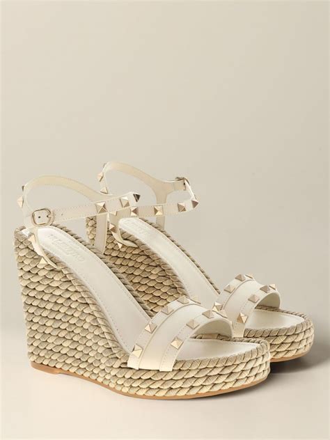 Valentino Garavani Outlet Wedge Sandal In Leather With Studs Wedge