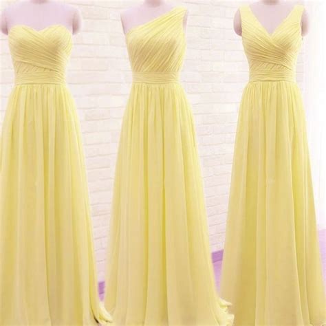 Cheap Mix Style Bridesmaid Dresses Yellow Chiffon Floor Length