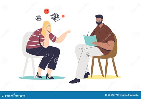 Psychologist Woman In A Therapy Session With A Man On Couch Isolated In White Background