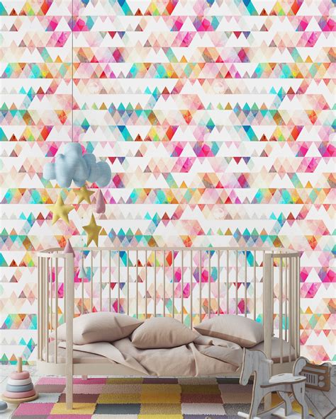 Colorful Geometric Wallpaper Peel And Stick Wallpaper Wall Etsy