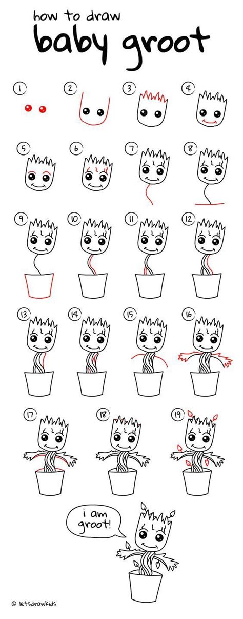 How To Draw Baby Groot Baby Plant Easy Drawing Step By Step