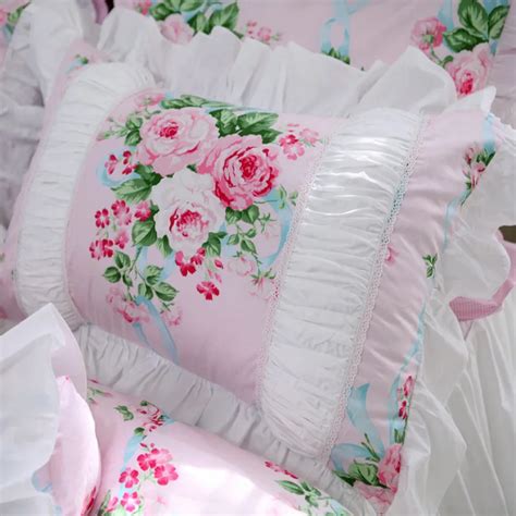 buy 2pcs beautiful flower print pillowcase ruffle lace pillowcover wrinkle