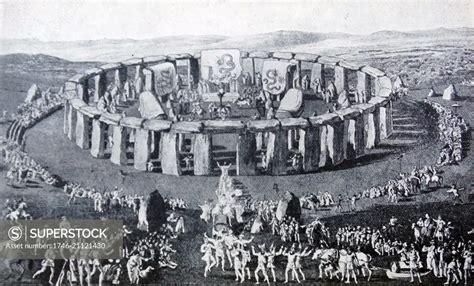 Painting Depicting A Druid Ceremony At Stonehenge Superstock