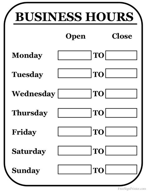 Hours Of Operation Template Microsoft Word Professional Template For