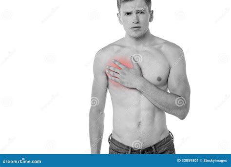 Junger Mann Der Schmerz In Der Brust Hat Stockbild Bild Von Störung Kerl 33859801