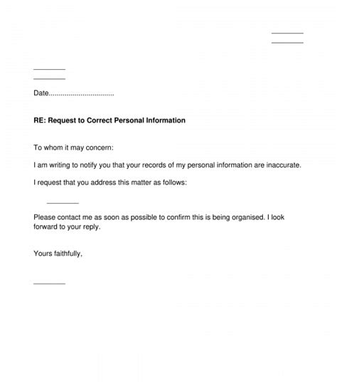 Letter To Correct Personal Information Template
