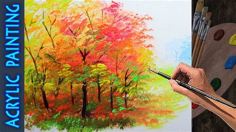 Acrylic Painting Lesson Basic Group Of Autumn Trees For