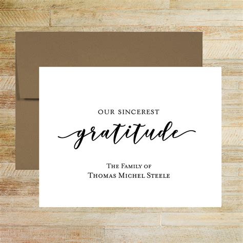 Our Sincerest Gratitude Sympathy Thank You Card Personalized Etsy