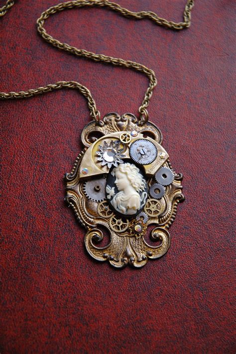 Steampunk Necklace Victorian Cameo With Steampunk Watch Etsy