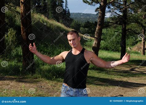 Man In The Woods Stock Image Image Of Evergreens Pine 10496081