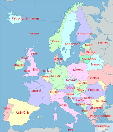 Map Of The Most Common Surnames In Europe Europe