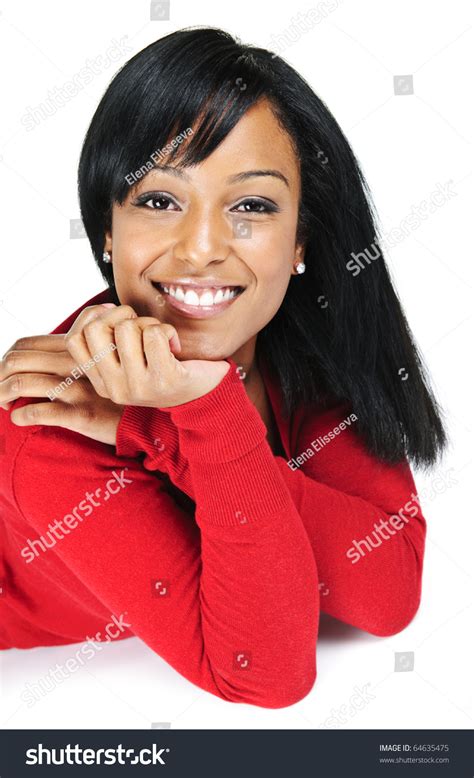 Portrait Black Woman Smiling Laying Isolated Stock Photo 64635475