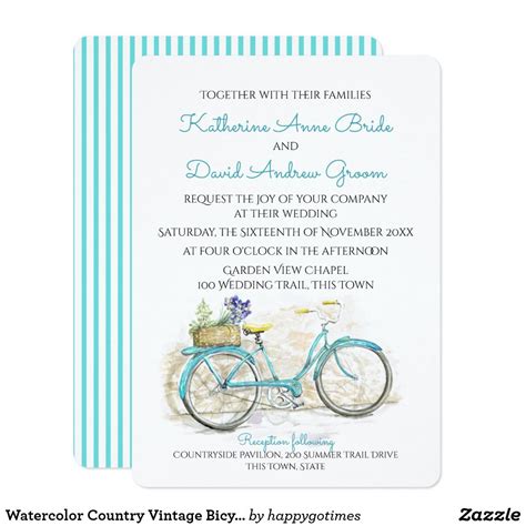 watercolor country vintage bicycle wedding card country theme wedding