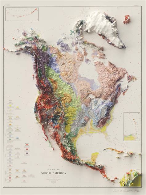1911 Geologic Map Of North America With Realistic Hillshade Render