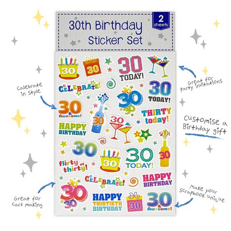 30th Birthday 2 Sheets Bumper Sticker 944 Fun Stickers