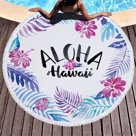 Cilected Thick Round Beach Towel Blanket Tropical Palm Hawaii Aloha