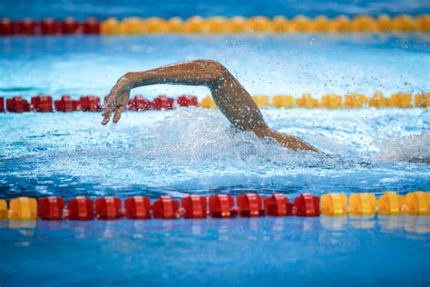Details With A Professional Male Athlete Swimming In An Olympic